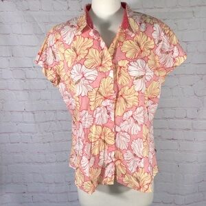 IZOD Floral Button Down Short Sleeve Top - Size PXL